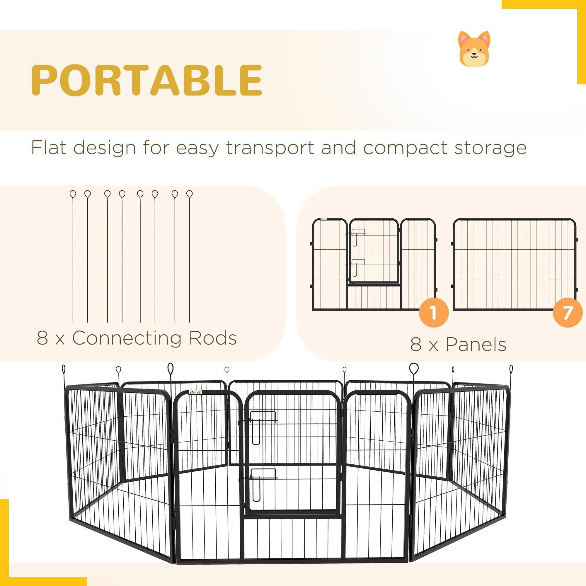 PawHut Steel 8 Panel Dog Pen Pet Puppy PlayPen Grey