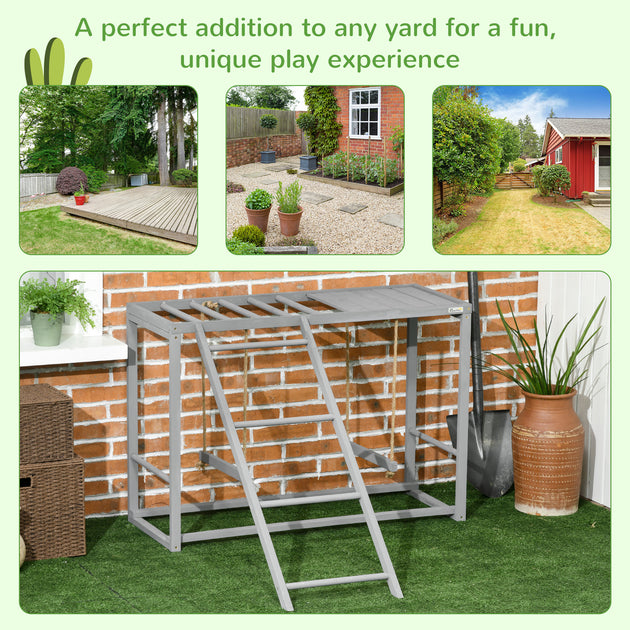 Chicken Activity Play with Swing Set for 3–4 Birds, Wooden Chicken Coop Accessory with Multiple Perches & Hen Ladder, Gray