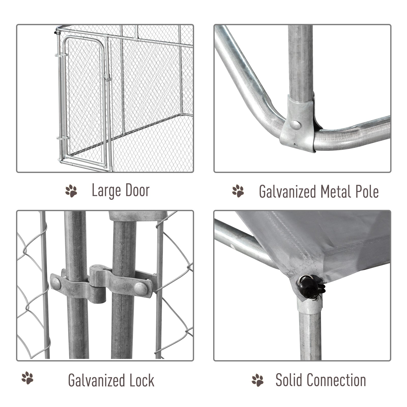 Outdoor Dog Kennel Galvanized Fence with Cover Secure Lock Sidewalls for Backyard 9.8' x 9.8' x 7.7'