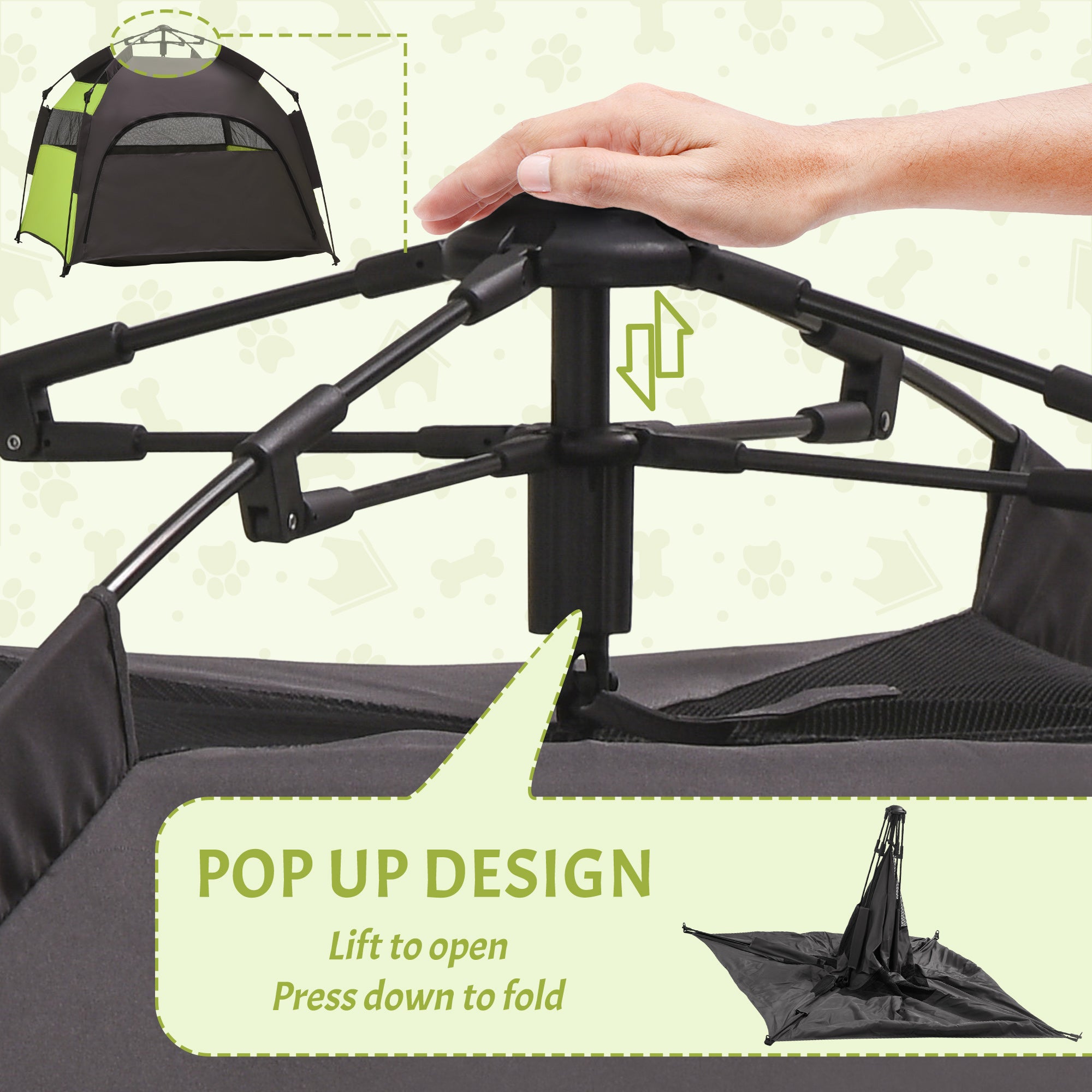 Pop Up Dog Tent for Extra Large and Large Dogs, Portable Pet Camping Tent with Carrying Bag for Beach, Backyard, Home, Green