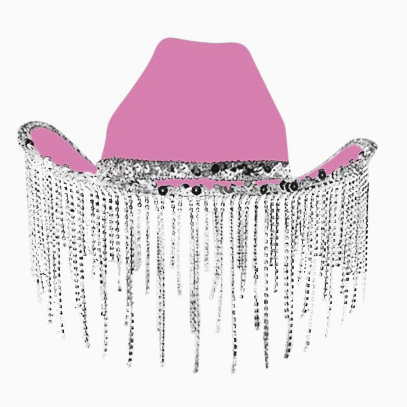 Pink Cowboy Hat Crown Western Girl's Cap Party Ball Silver Edge Wide Brim Hat