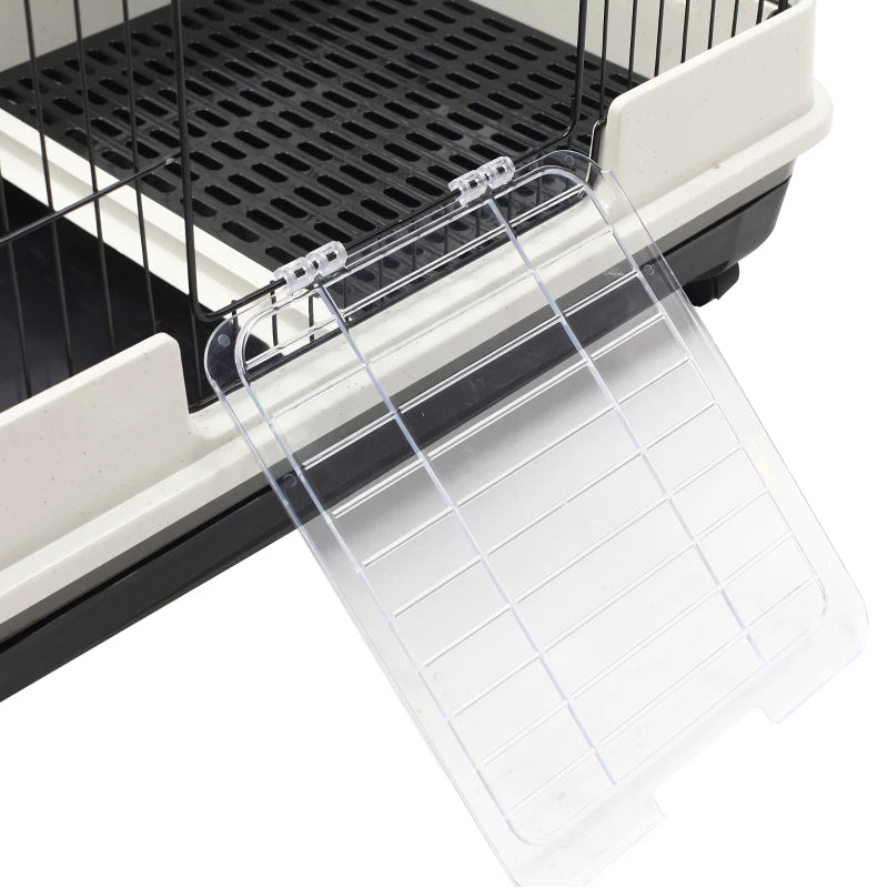PawHut 2-Level Small Animal Cage Rabbit Hutch With Wheels, Removable Tray, Platform And Ramp For Bunny, Chinchillas, Ferret, Black