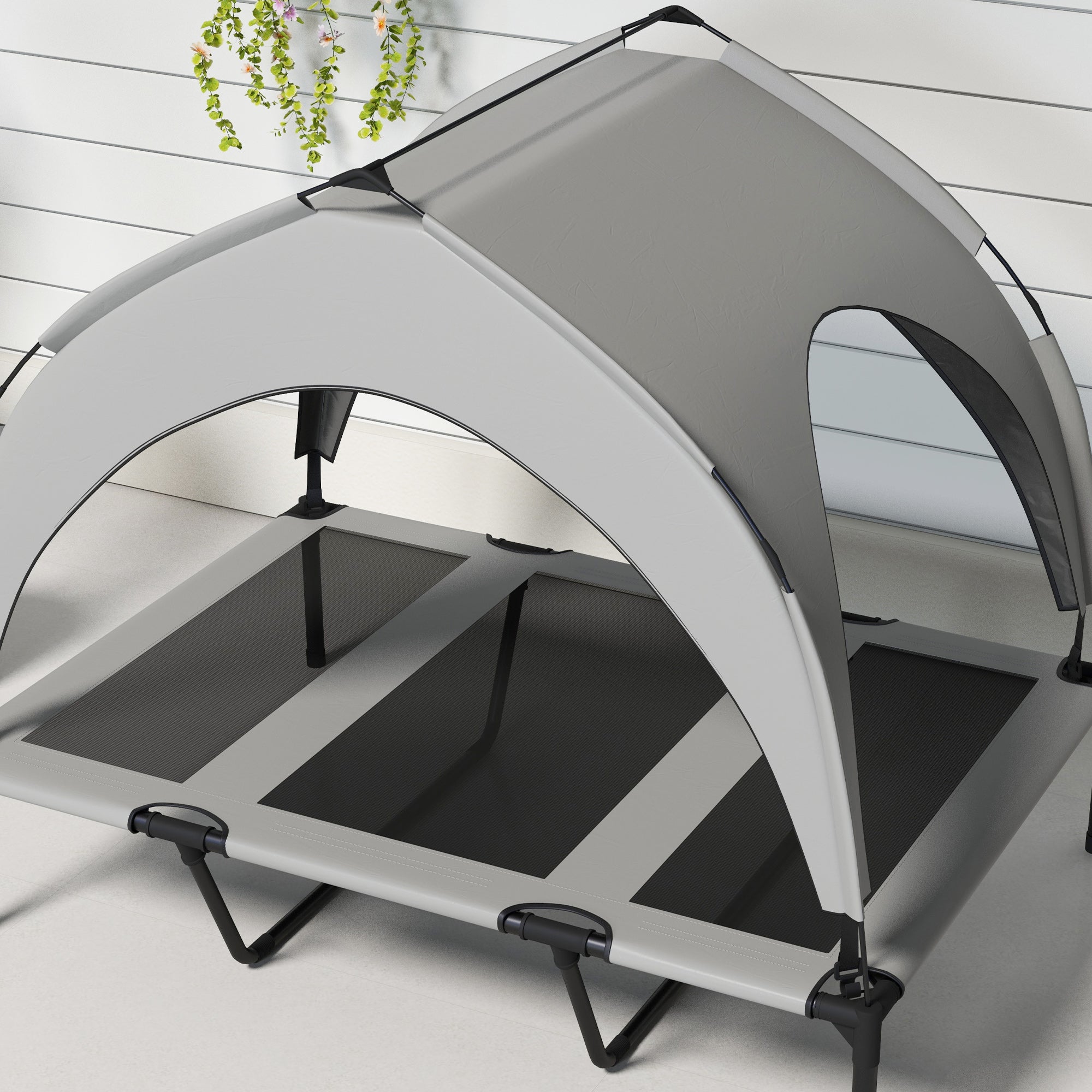 Elevated Dog Bed with Canopy, Raised Outdoor Pet Bed for Camping with Washable Breathable Mesh, 42" x 30" x 37"