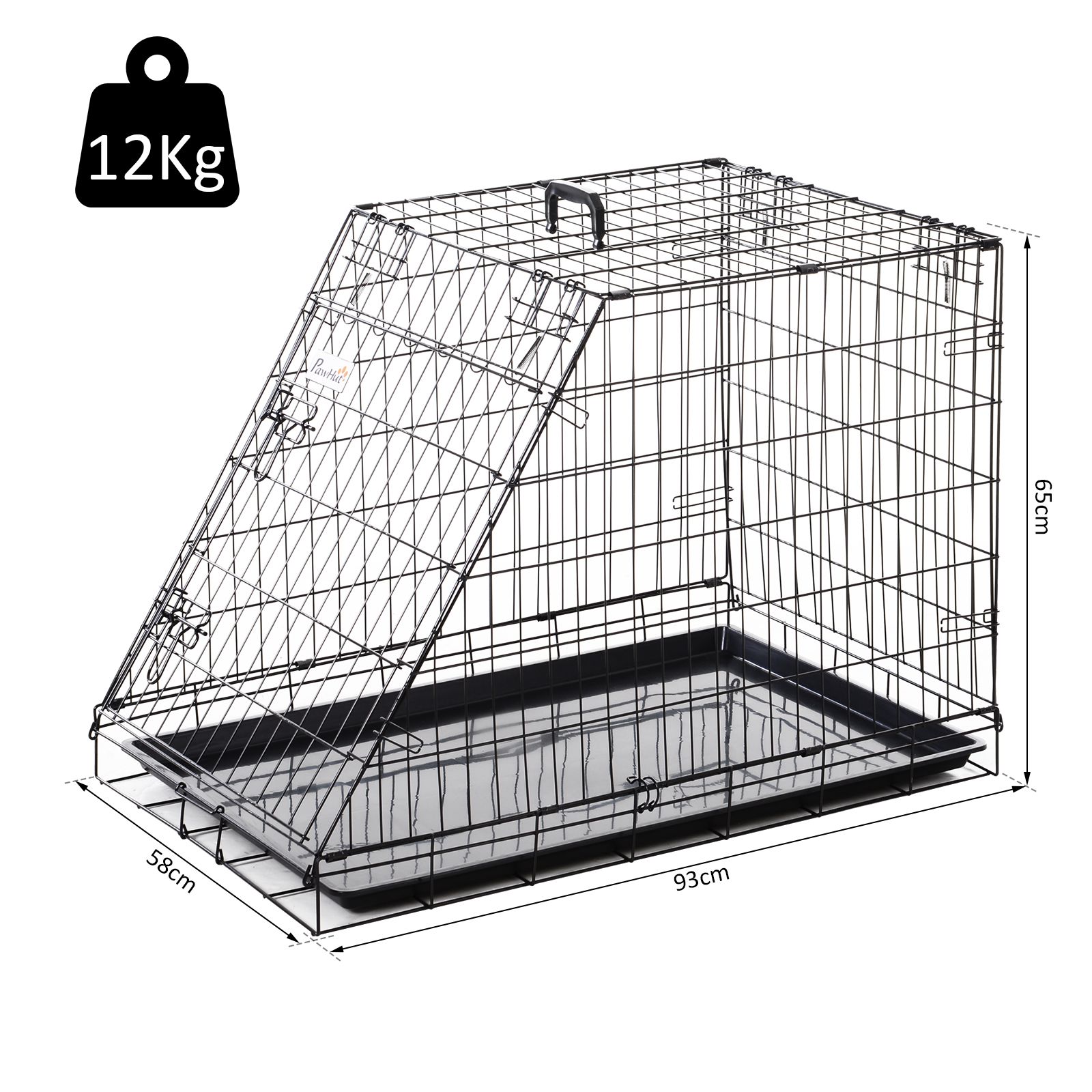 Pawhut Trapeze Collapsible Dog Pet Travel Box Cage Removable Tray 93 X 58 X 65cm