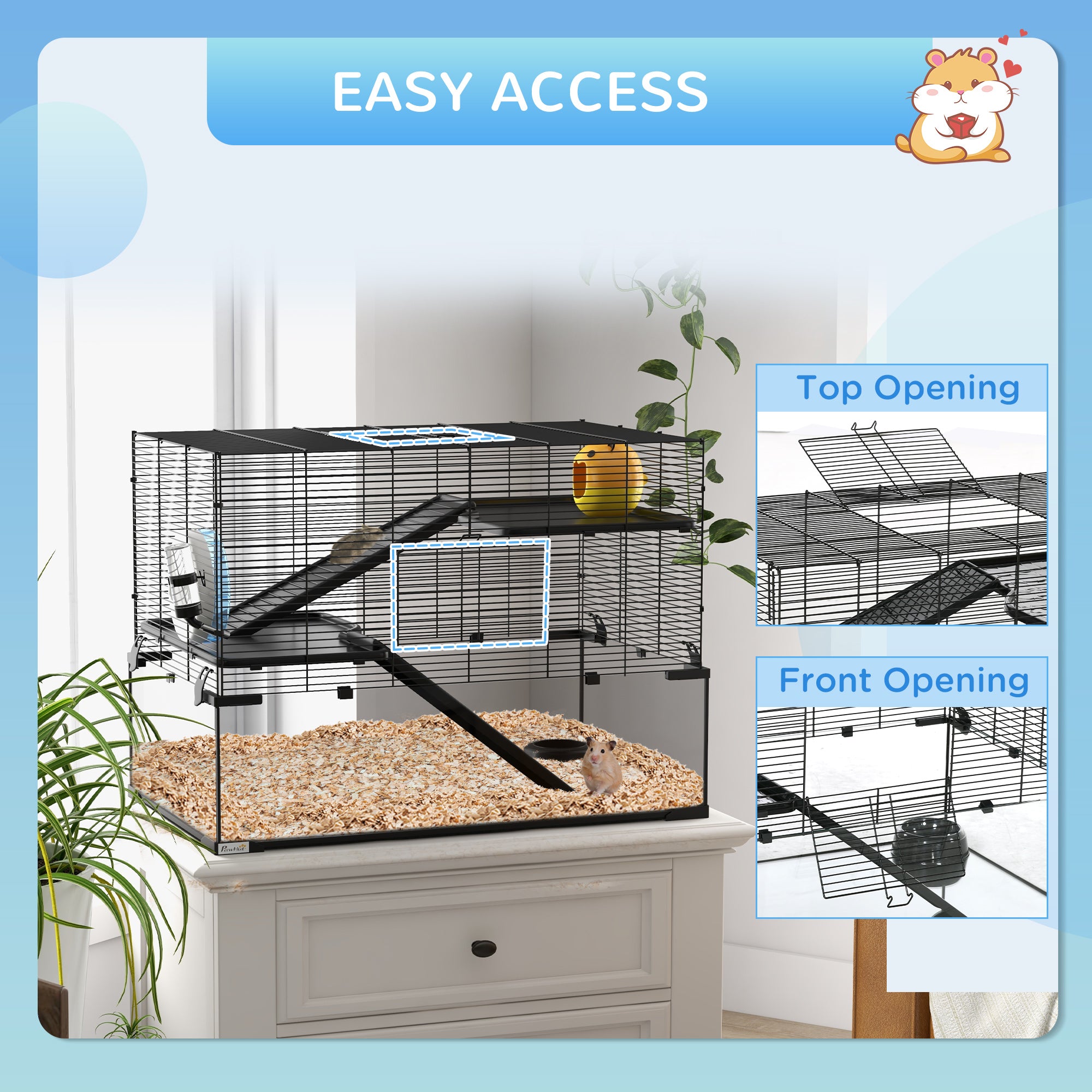 31" Hamster Cage, Gerbil Cage with Glass Basin for Small Hamsters, Black