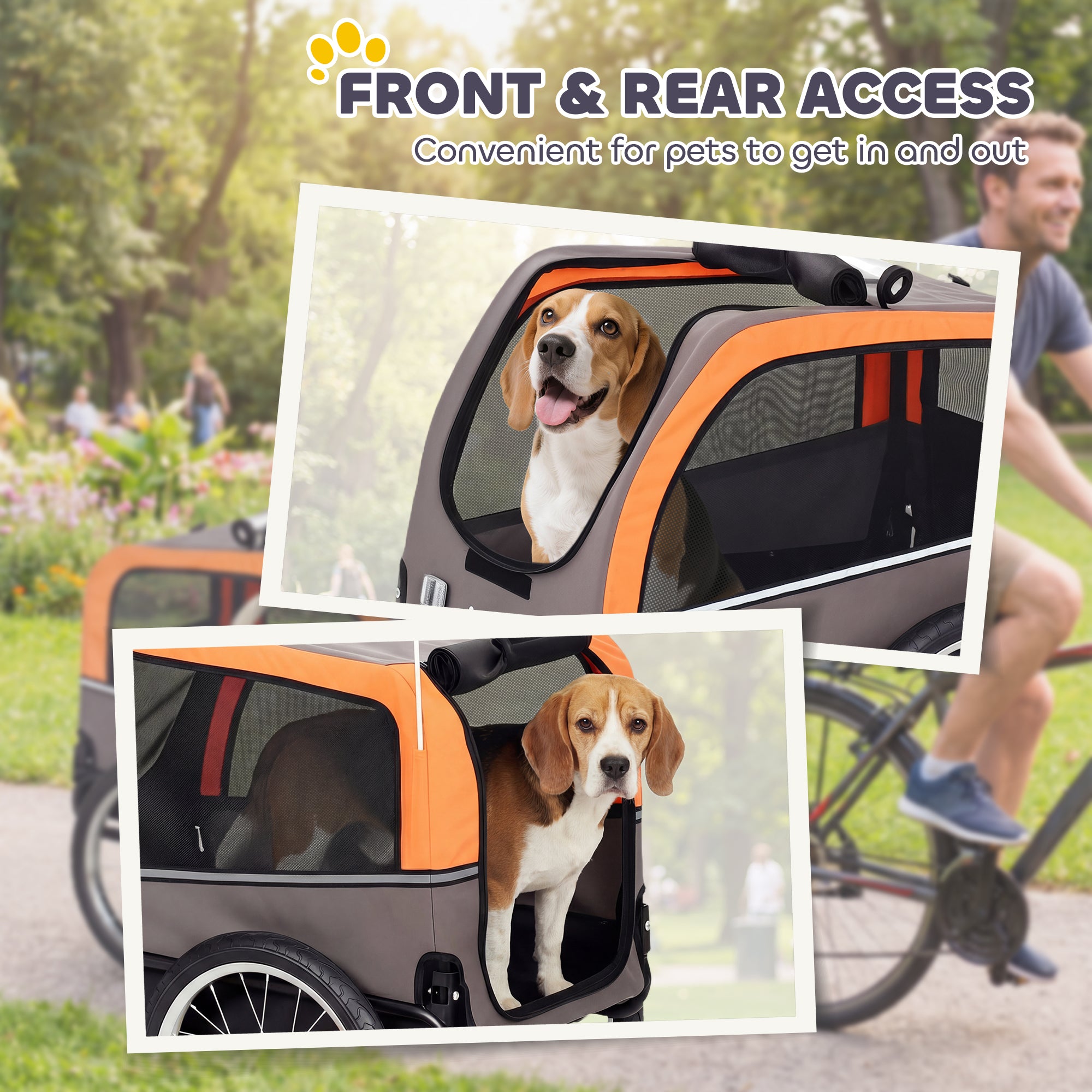Dog Bike Trailer, Pet Cart Bicycle Carrier with 2 Entrances, Quick Release Wheels, Reflectors, Flag, Safety Leash