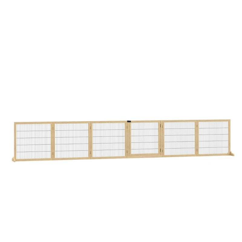 PawHut Wooden Pet Gate, 6-Panel Folding Dog Safety Barrier With Support Feet For Small & Medium Dogs, Natural Wood