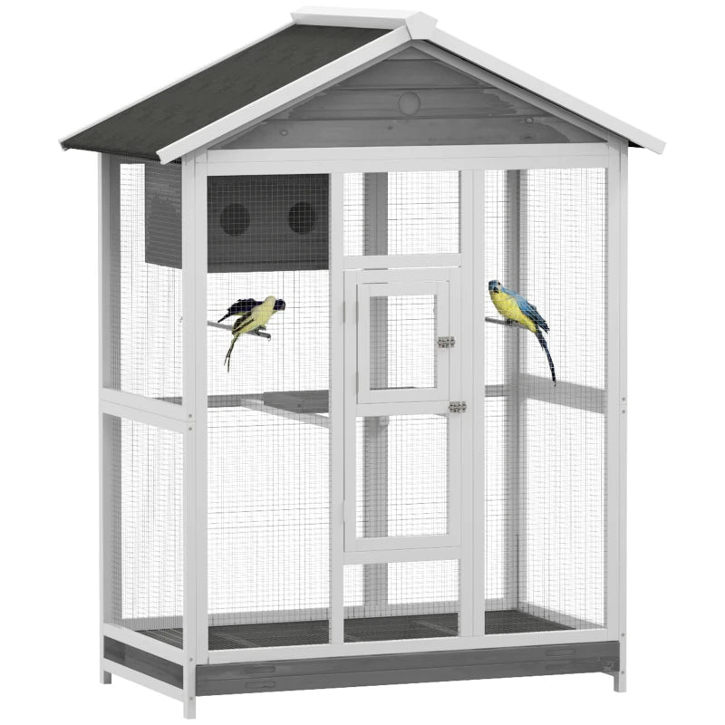 Wooden Bird Cage Aviary, Flight Cage With 4 Perches, Nest And Slide-Out Tray For Indoor Outdoor, GrayMultiple Packages Shipped. Please Pay Attention To The Dimensions And Weight In The Details.