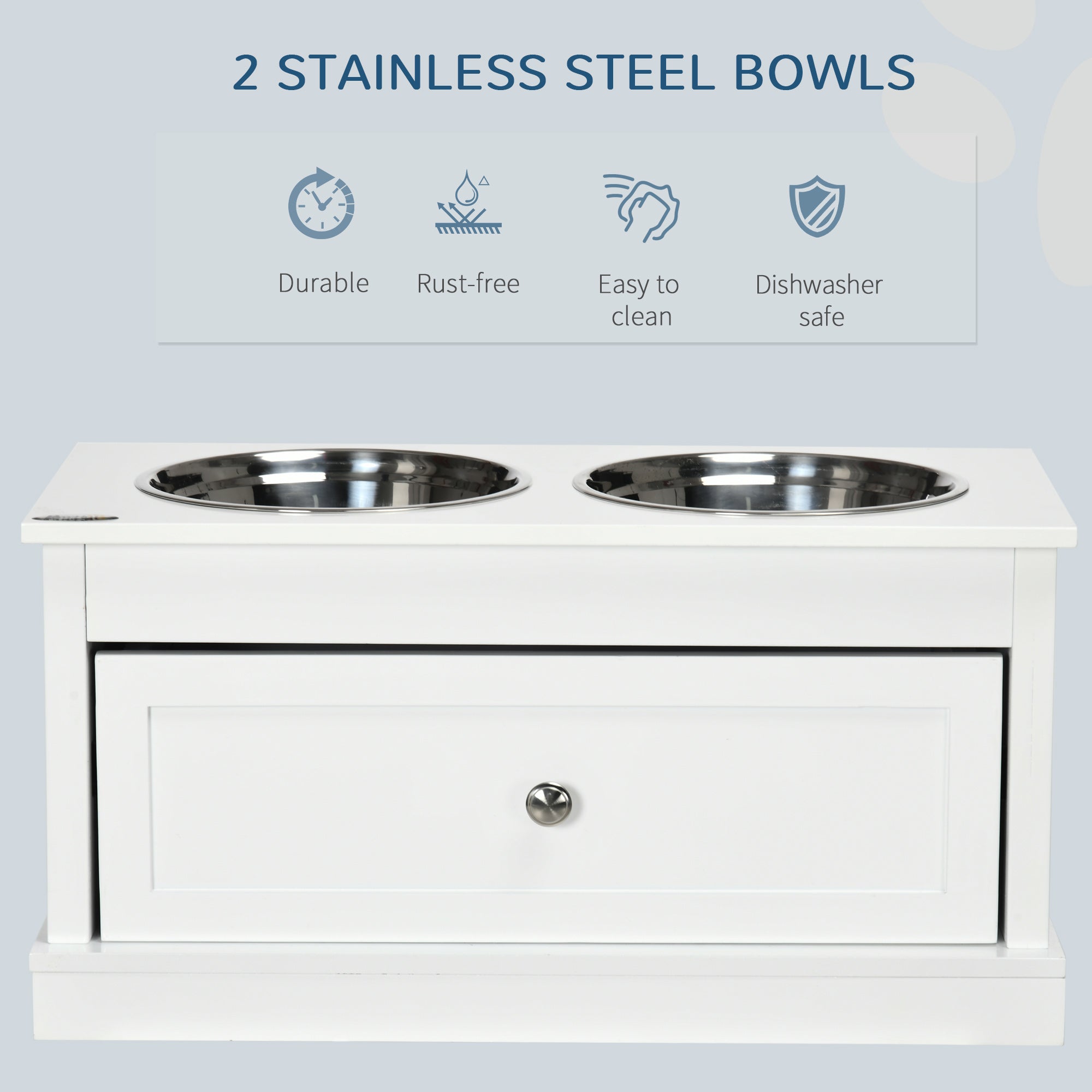 Large Elevated Dog Bowls with Storage Drawer Containing 11L Capacity, Raised Dog Bowl Stand Pet Food Bowl Dog Feeding Station, White