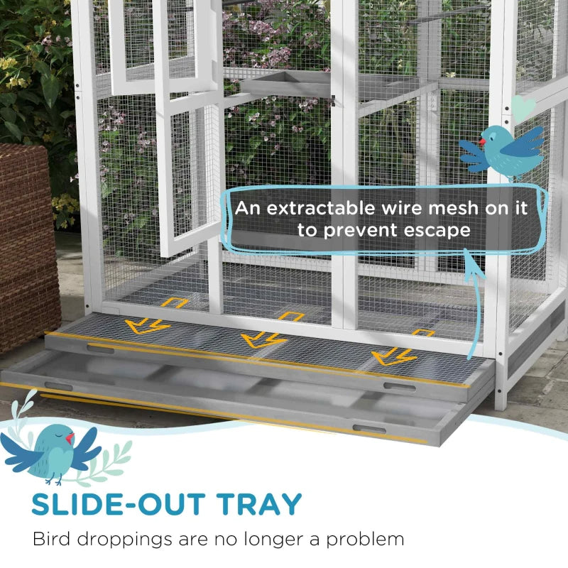 Wooden Bird Cage Aviary, Flight Cage With 4 Perches, Nest And Slide-Out Tray For Indoor Outdoor, GrayMultiple Packages Shipped. Please Pay Attention To The Dimensions And Weight In The Details.