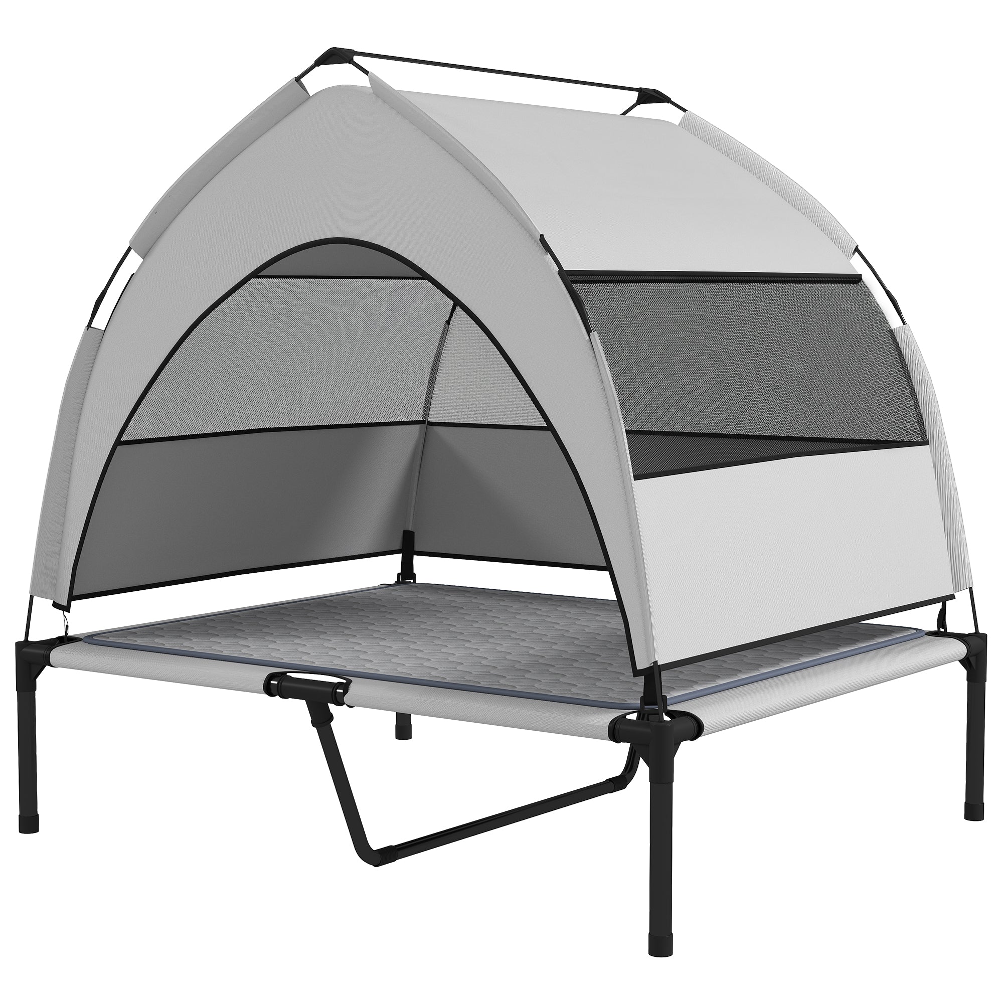 Elevated Dog Bed With Removable Canopy, Portable Outside Raised Pet Cot With Cooling Pad, Storage Bag, 42 X 30 X 37