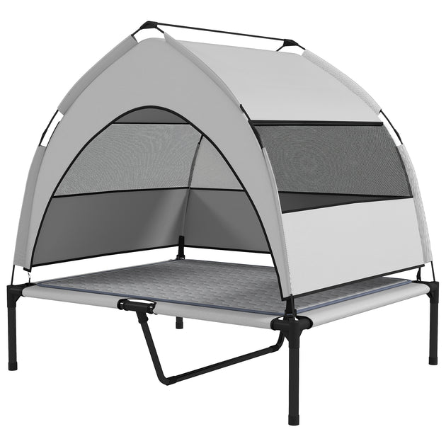 Elevated Dog Bed With Removable Canopy, Portable Outside Raised Pet Cot With Cooling Pad, Storage Bag, 42 X 30 X 37
