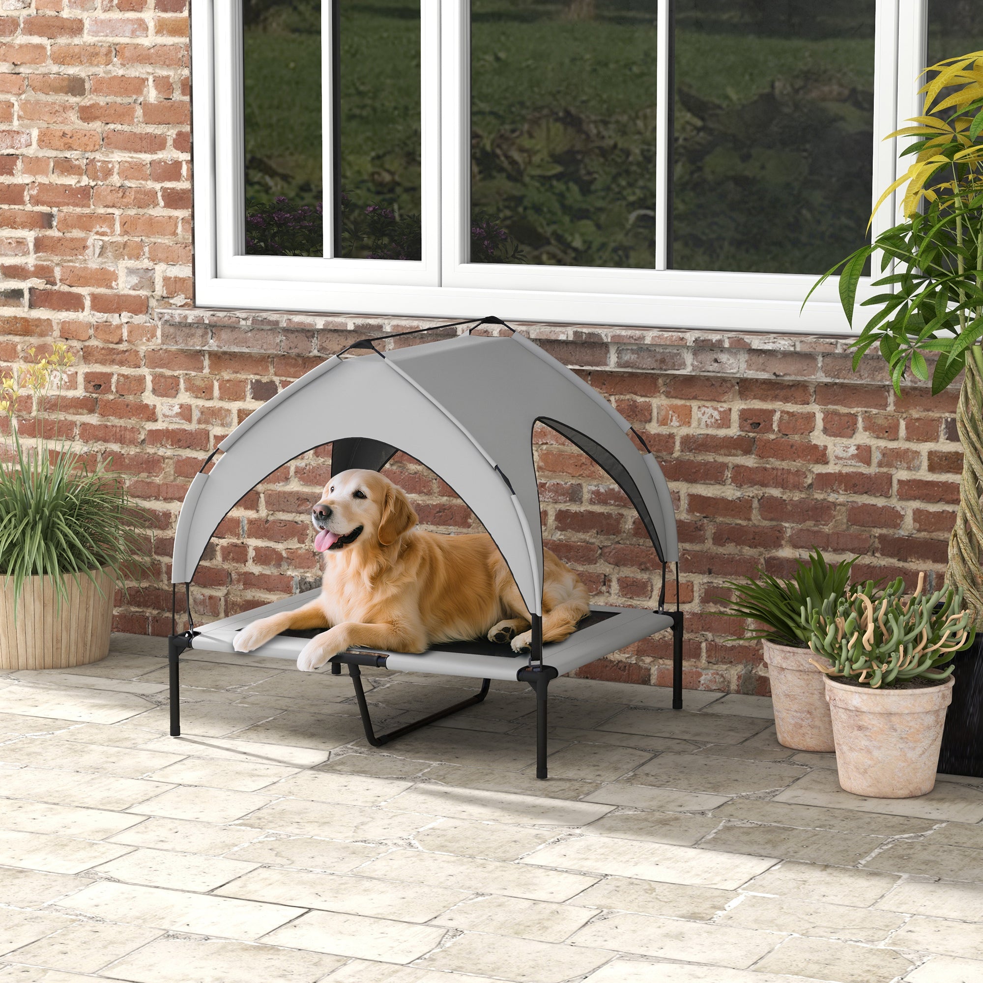 PawHut Cooling Raised Pet Bed W/ Washable Breathable Mesh, For Medium, Large Dogs, 91 X 76 X 89cm - Light Grey