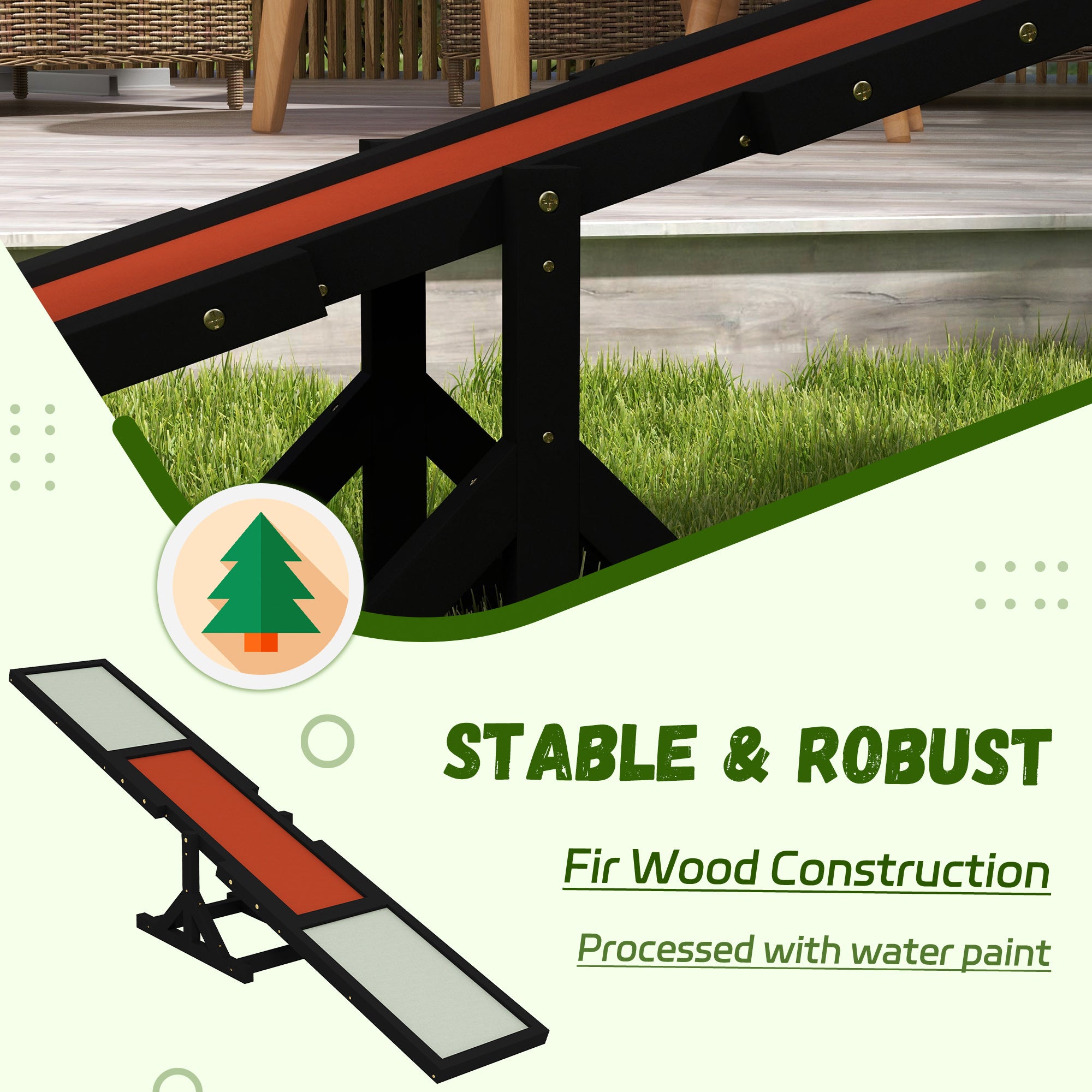 PawHut Wooden Pet Seesaw For Big Dogs, Dog Agility Equipment With Anti-Slip Surface - Black