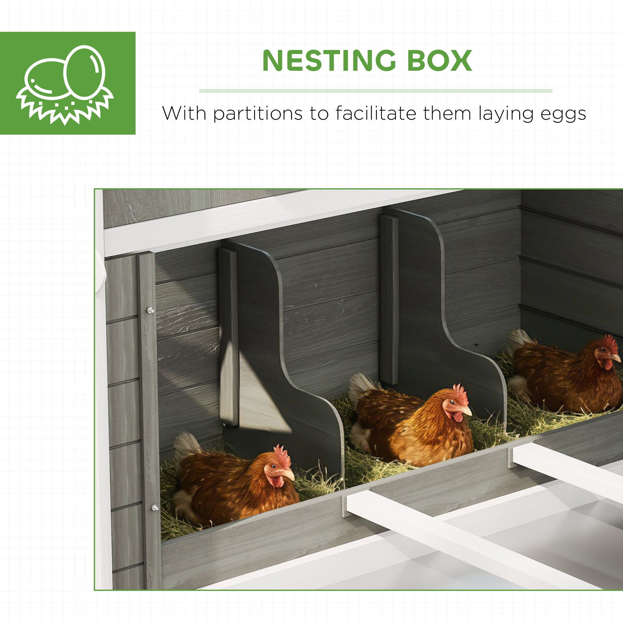 137" Wooden Chicken Coop for 8-10 Chickens, Backyard, Dark Gray