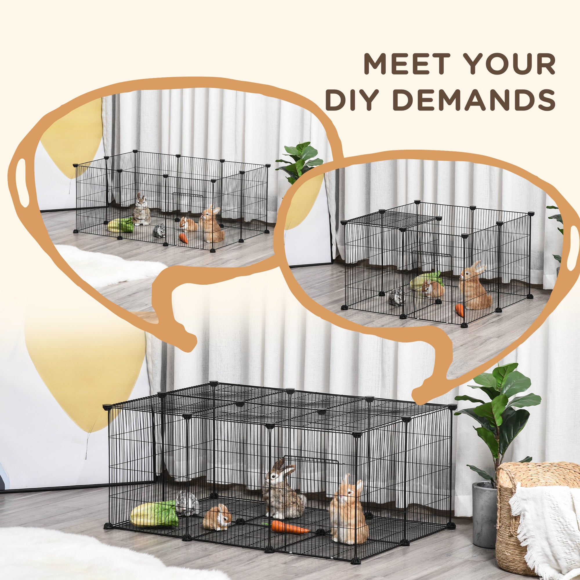 PawHut Pet Playpen DIY Small Animal Cage Metal Fence With Door, 22 Pieces, For Bunny Chinchilla Hedgehog Guinea Pig