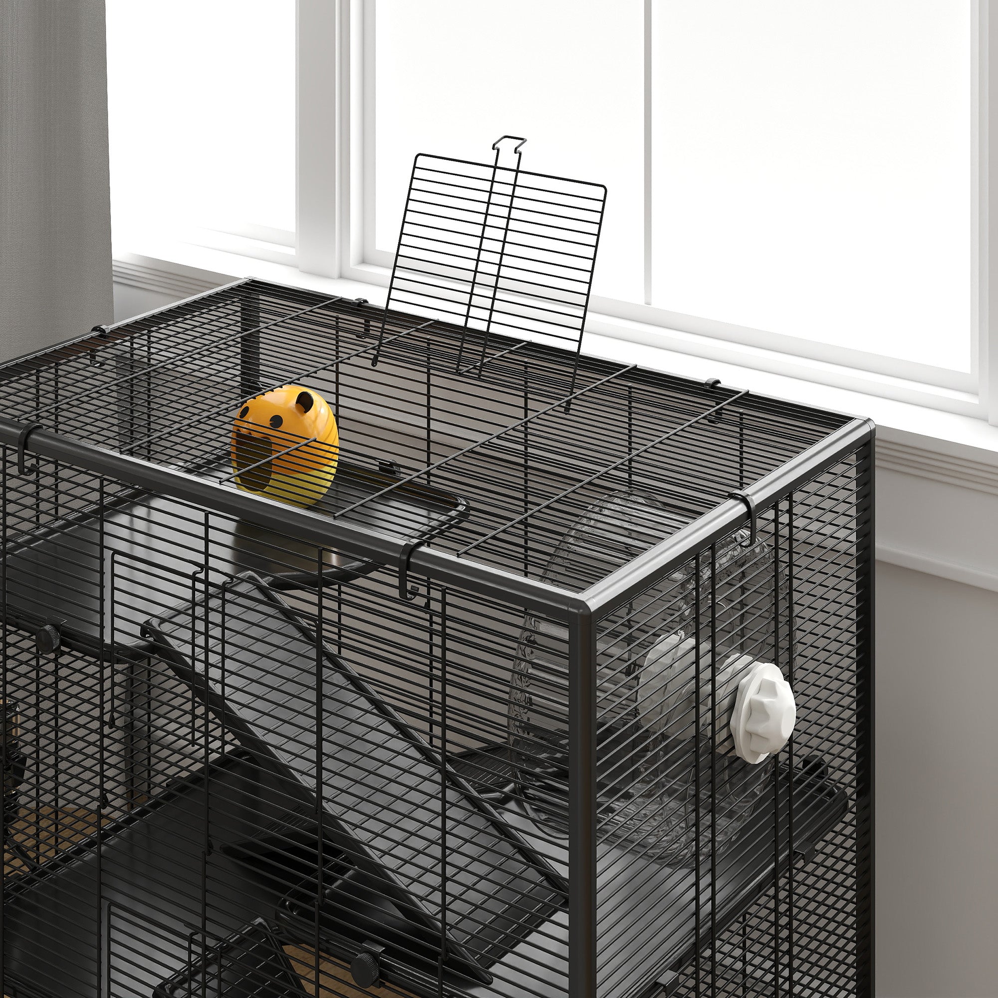 4 Tier Hamster Cage with Deep Tempered Glass Bottom, Running Wheel, Hut, Water Bottle, Food Dish, 31" x 19" x 31.5"
