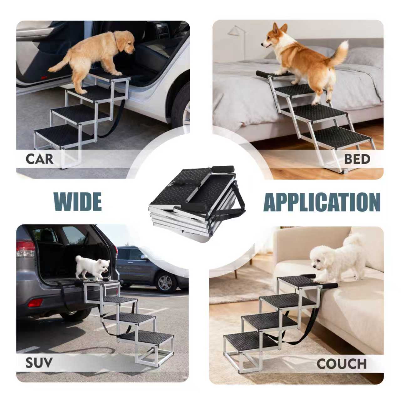 Foldable Dog Ramp For Cars, SUVs, Trucks, Portable Pet Dog Stairs For Large Dogs With Non-Slip Surface & Reinforced Design, Lightweight Yet Sturdy Supports Up To 250lbs