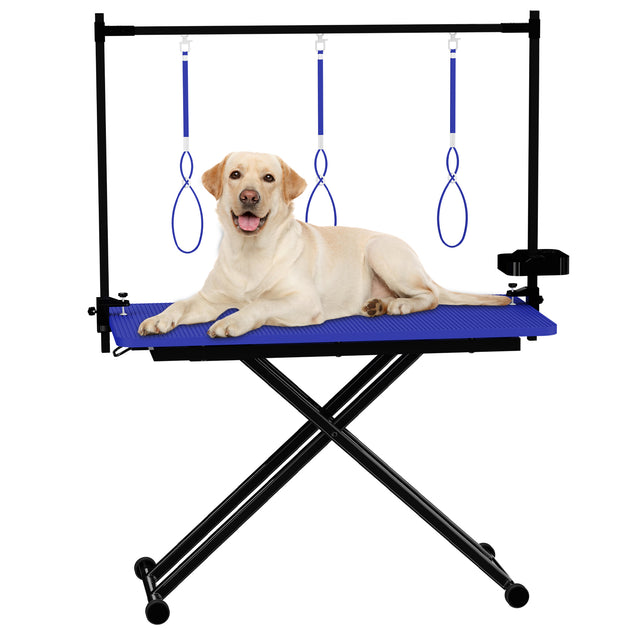 47  Blue Large Dog Grooming Table X-Lift Foldable Grooming Table For Dogs At Home Adjustable Height Arms Pet Station With Nooses, Tool Organizer
