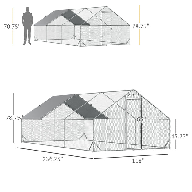 10’ x 20’ x 6.5’ Chicken Coop Cage, Outdoor Hen House w/Cover & Lockable Door