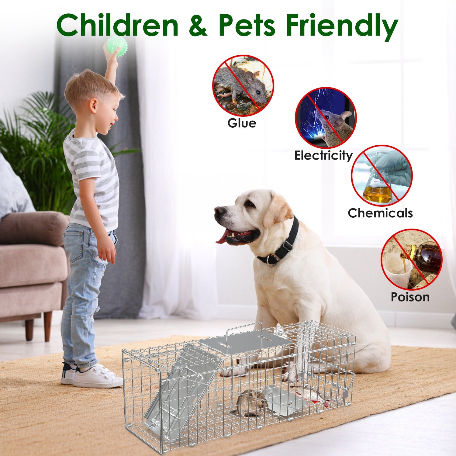 2Pcs 24X7.48X8.27IN Folding Humane Live Animal Trap Cages Easy To Catch And Release Foldable Cat Trap Galvanized Steel For Small Cats Squirrels Rabbits Hedgehog Chipmunk
