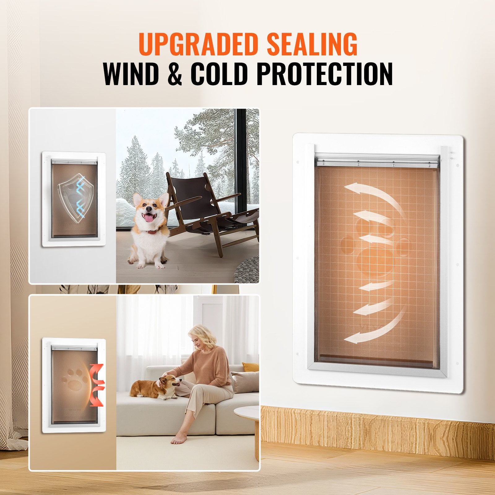 Pet Door, 12.28" X 17.13" Metal Frame With Lock And 3-Flap System Weatherproof Doggy Door, Easy To Install In Interior Or Exterior Walls, Pet Door Suitable For Cat Doggie Kitties (White-Medium)