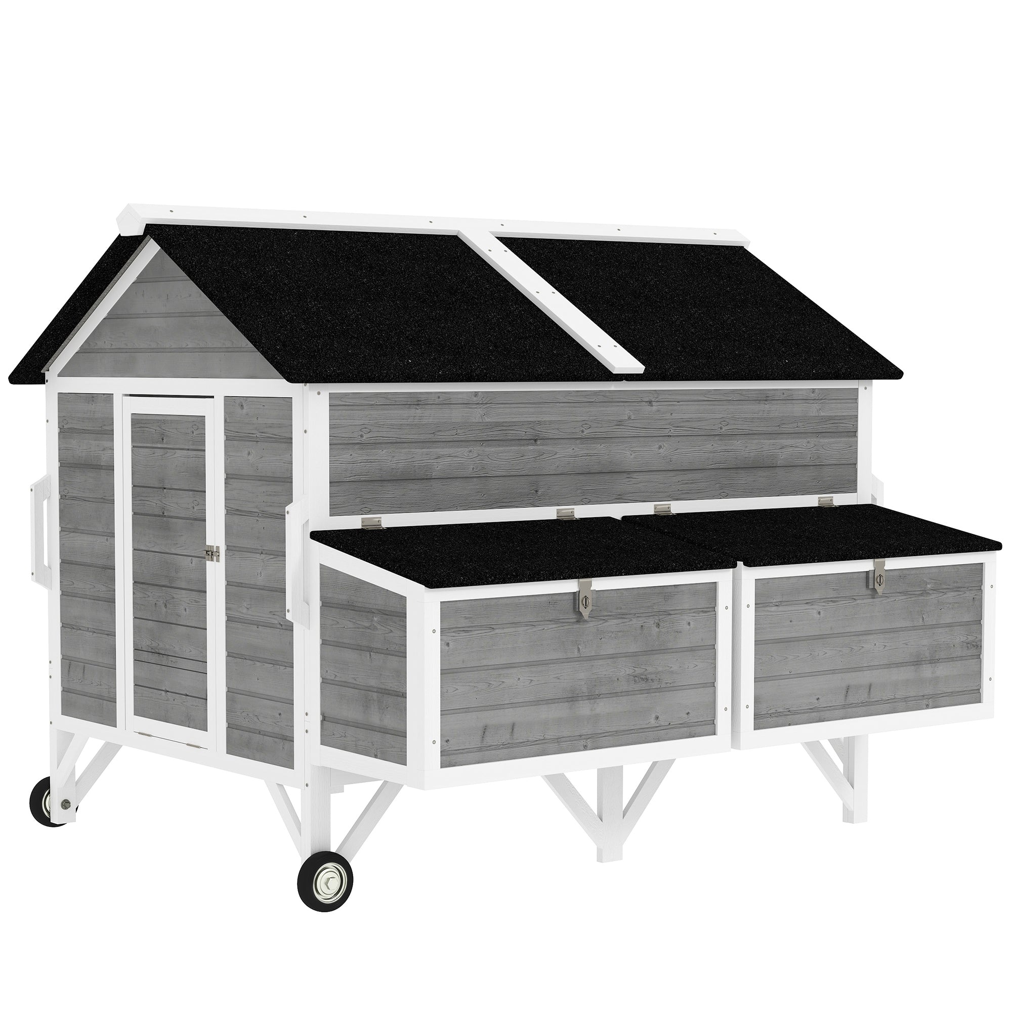 59" Wooden Chicken Coop w/ Wheels, Handles, 2 Nesting Boxes, 2 Trays, 4 Perches, Chicken Tractor for 4-6 Chickens, Gray