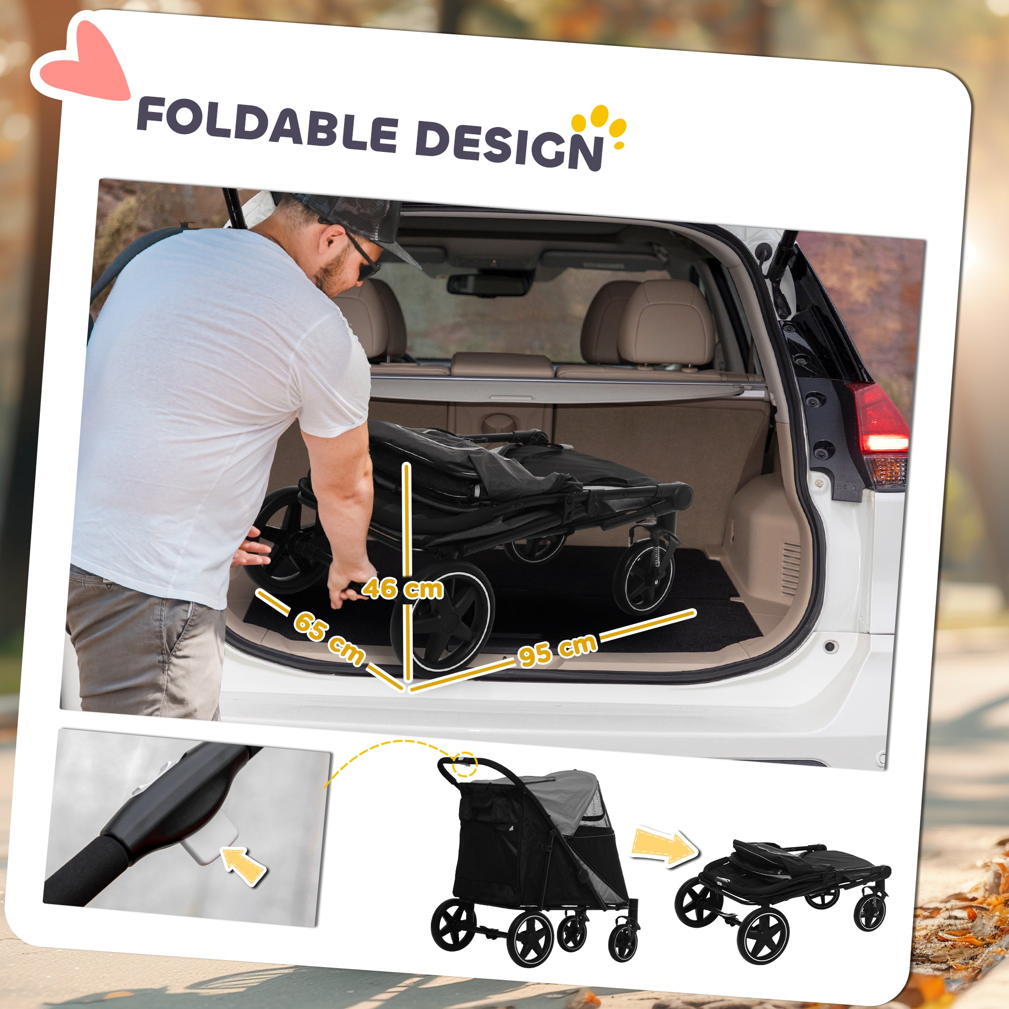 PawHut Foldable Pet Stroller, With Universal Wheels, Shock Absorber, For Medium And Large Dogs - Black