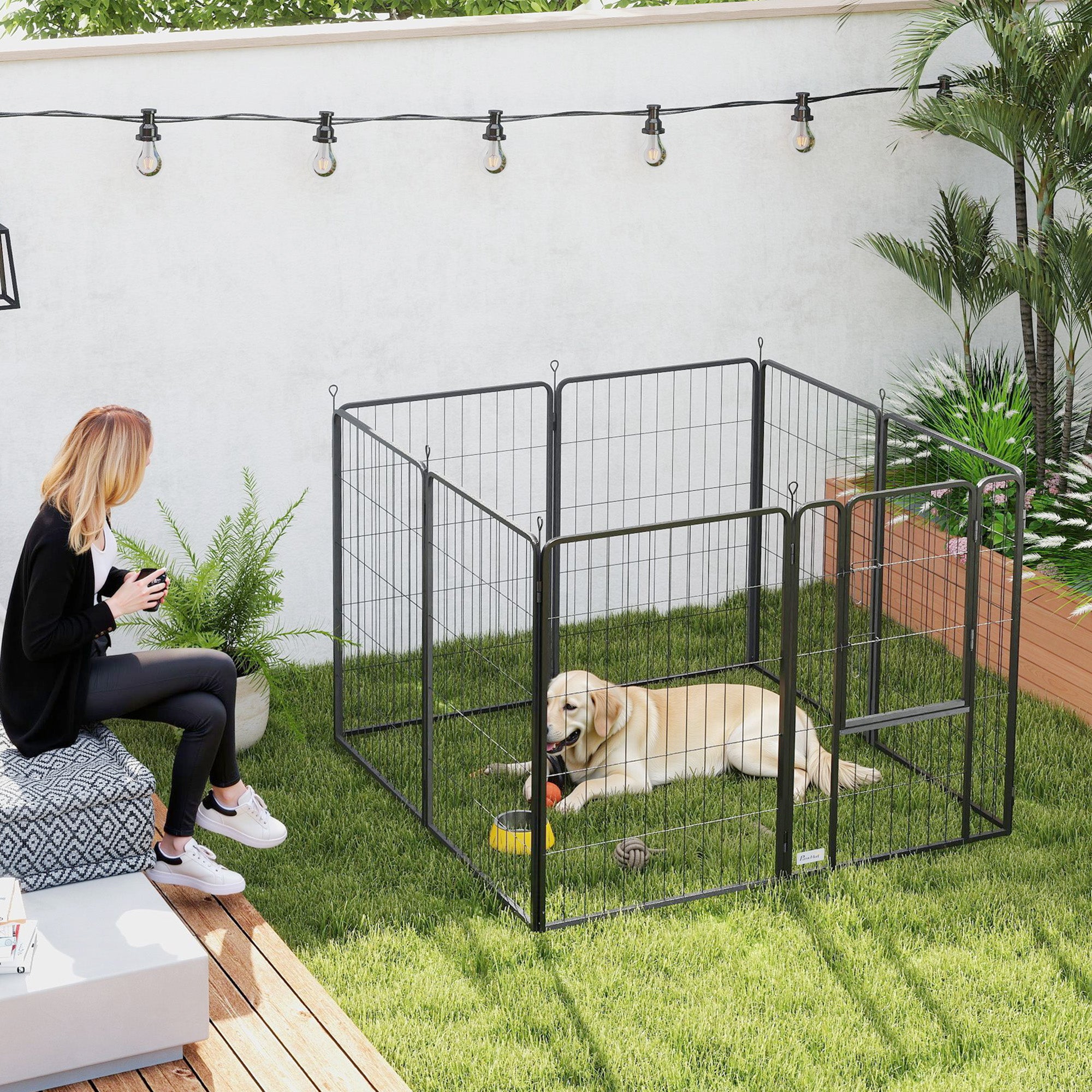 39 Inch Exercise Pen, Heavy Duty Dog Playpen, 8 Panel Metal Pet Fence for Medium and Large Dogs, Black