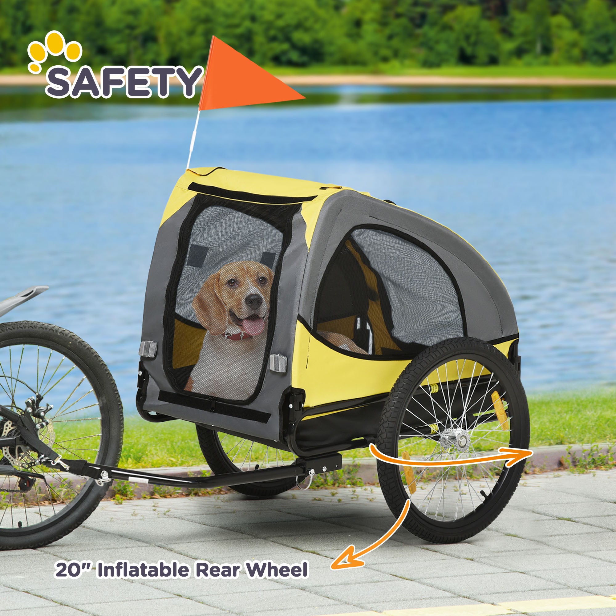 Dog Bike Trailer, Pet Stroller with Wheels for Medium Dogs, Yellow