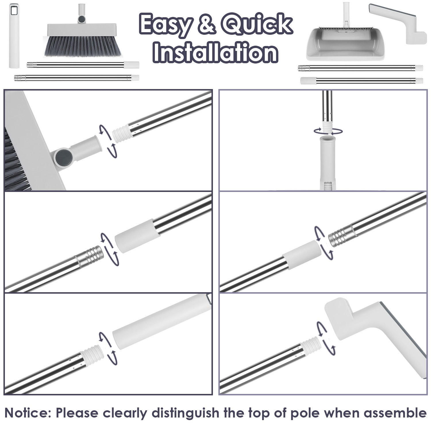 1Set Broom And Dustpan Combo Set With Squeegee Stainless Steel Handle 4 In 1 Upright Standing Broom And Dust Pan For Indoor Outdoor Garage Kitchen Room Office Sweeping