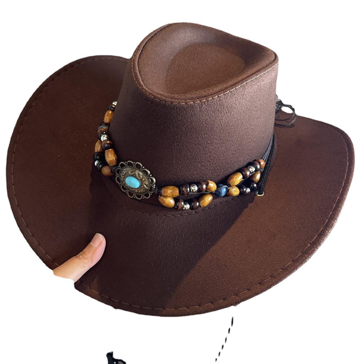 Turquoise Decorative Western Cowboy Hat Female Sun Hat With Wide Brim