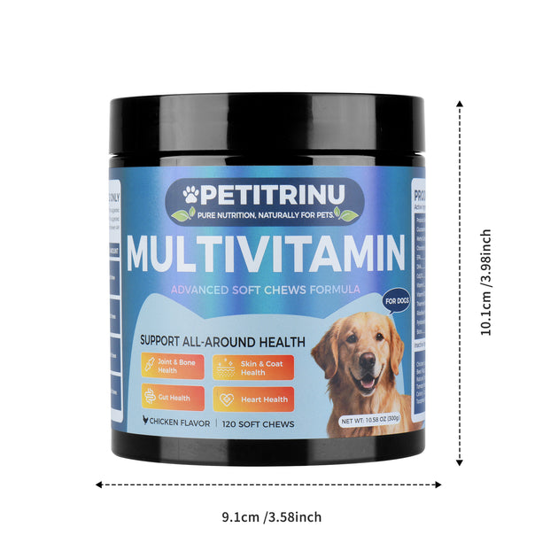 PETITRINU Dog Multivitamin Soft Chews, Chicken Flavor 120 Count, Support Joint & Bone, Skin & Coat, Gut, Heart All-Around Health For Dogs