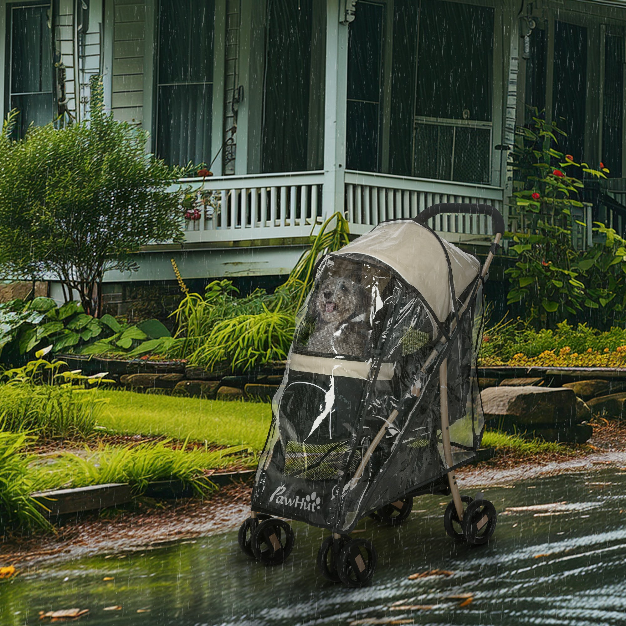 PawHut Pet Stroller For Small And Miniature Dogs, With Rain Cover - Khaki