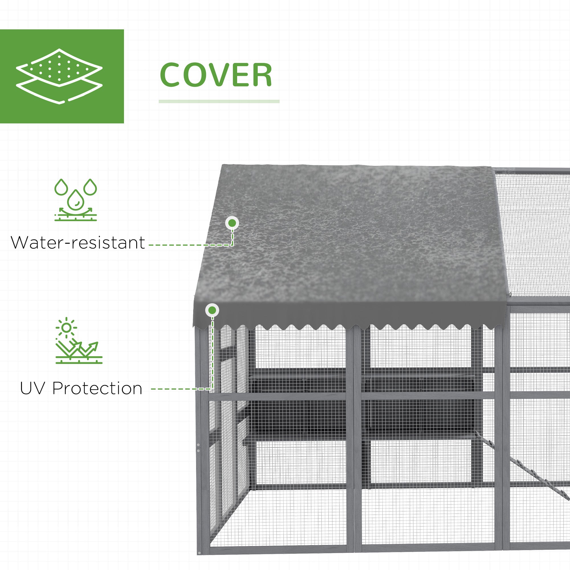 9' x 6' x 6' Large Chicken Coop with Nesting Box, Water-Resistant and Anti-UV Cover for 8-12 Chickens, Gray