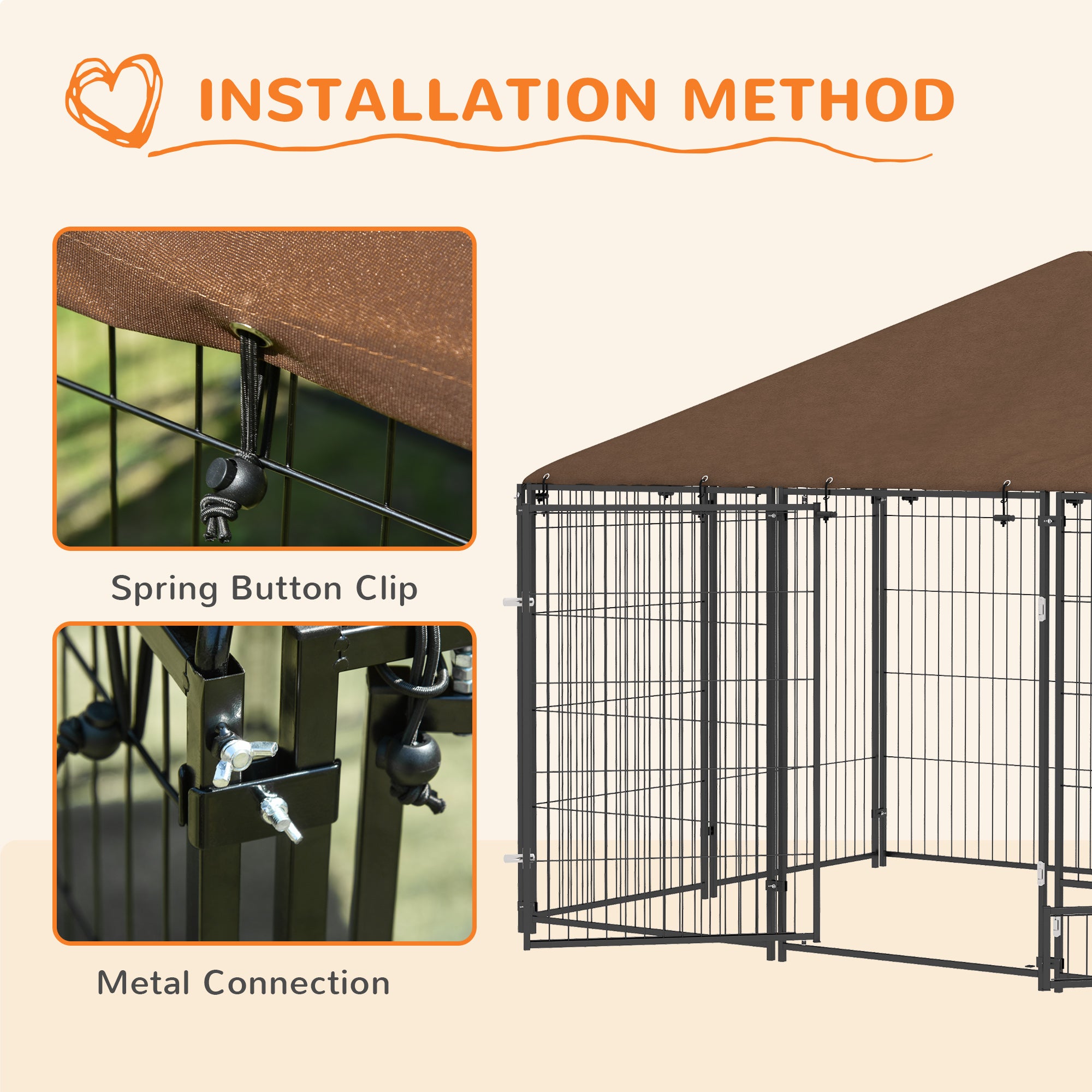 Outside Dog Kennel, 6.9' x 4.6' x 5' Puppy Play Pen with Canopy, Garden Playpen Fence Crate with Rotating Bowl, Black