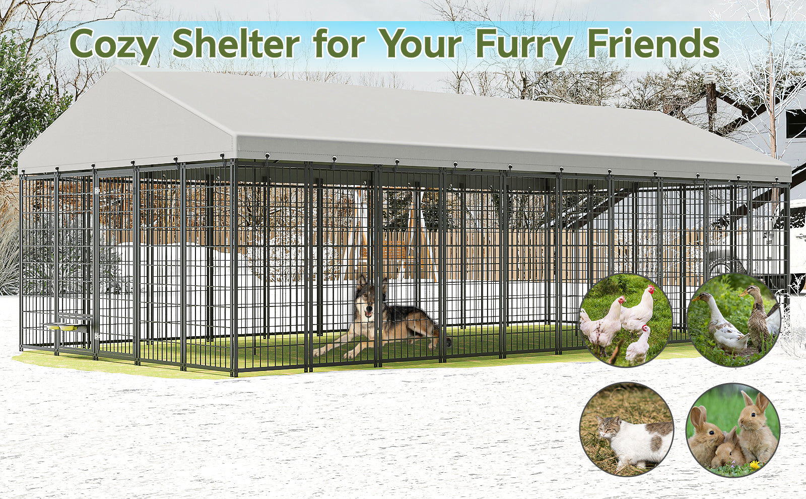 Large Dog Kennel Outdoor Pet Pens Dogs Run Enclosure Animal Hutch Metal Coop Fence With Roof Cover. 18.9  L X 9.61  W X 6.76 H.