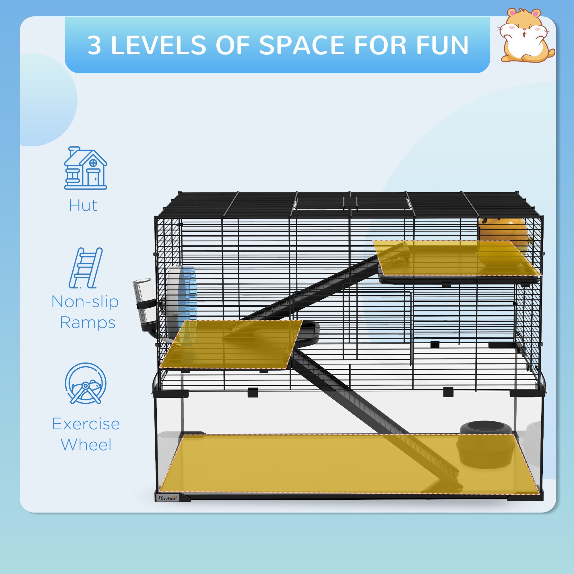 31" Hamster Cage, Gerbil Cage with Glass Basin for Small Hamsters, Black