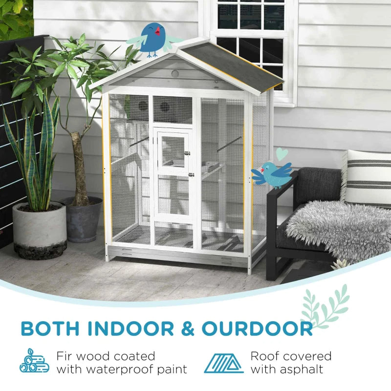 Wooden Bird Cage Aviary, Flight Cage With 4 Perches, Nest And Slide-Out Tray For Indoor Outdoor, GrayMultiple Packages Shipped. Please Pay Attention To The Dimensions And Weight In The Details.