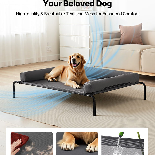 Elevated Dog Bed For Large Dog Portable Raised Dog Cot With Pillow XL Gray
