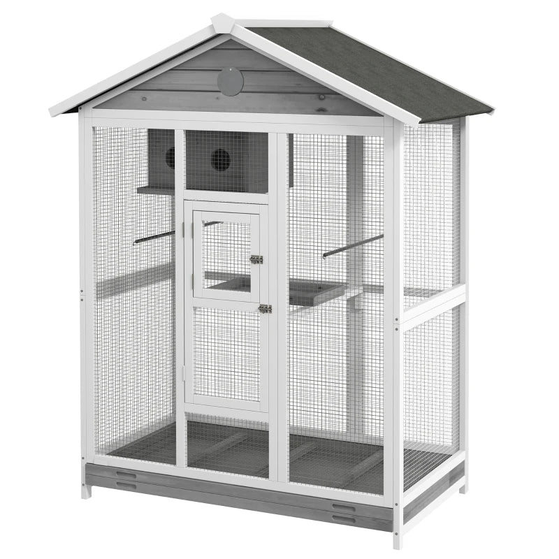 Wooden Bird Cage Aviary, Flight Cage With 4 Perches, Nest And Slide-Out Tray For Indoor Outdoor, GrayMultiple Packages Shipped. Please Pay Attention To The Dimensions And Weight In The Details.