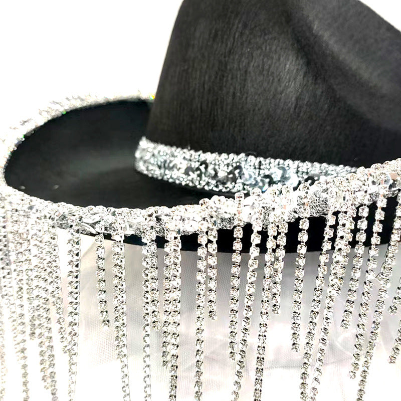 Pink Cowboy Hat Crown Western Girl's Cap Party Ball Silver Edge Wide Brim Hat