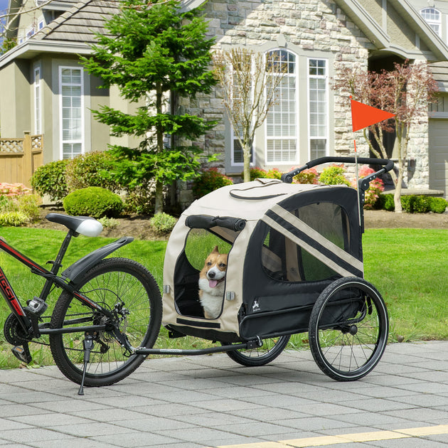 2-in-1 Pet Bike Trailer for Small Dogs, Road-Visibility Dog Stroller Bicycle Carrier, Weather-Strong Bike Wagon Trailer Sidecar Attachment, White