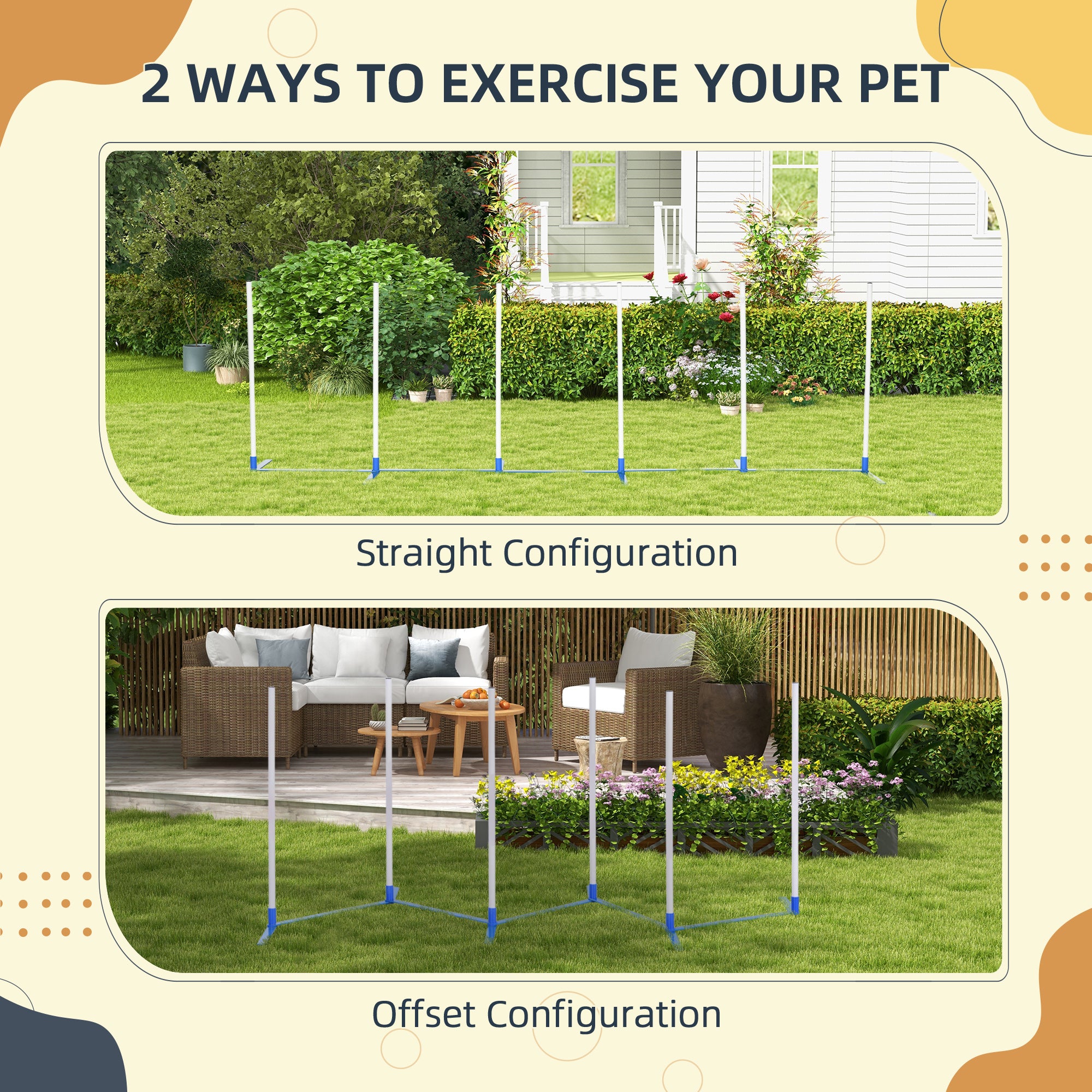 PawHut Dog Agility Equipment Training Adjustable Obstacle Course Set With 6 Weaves Poles Storage Bag For Pet Outdoor Games Exercise