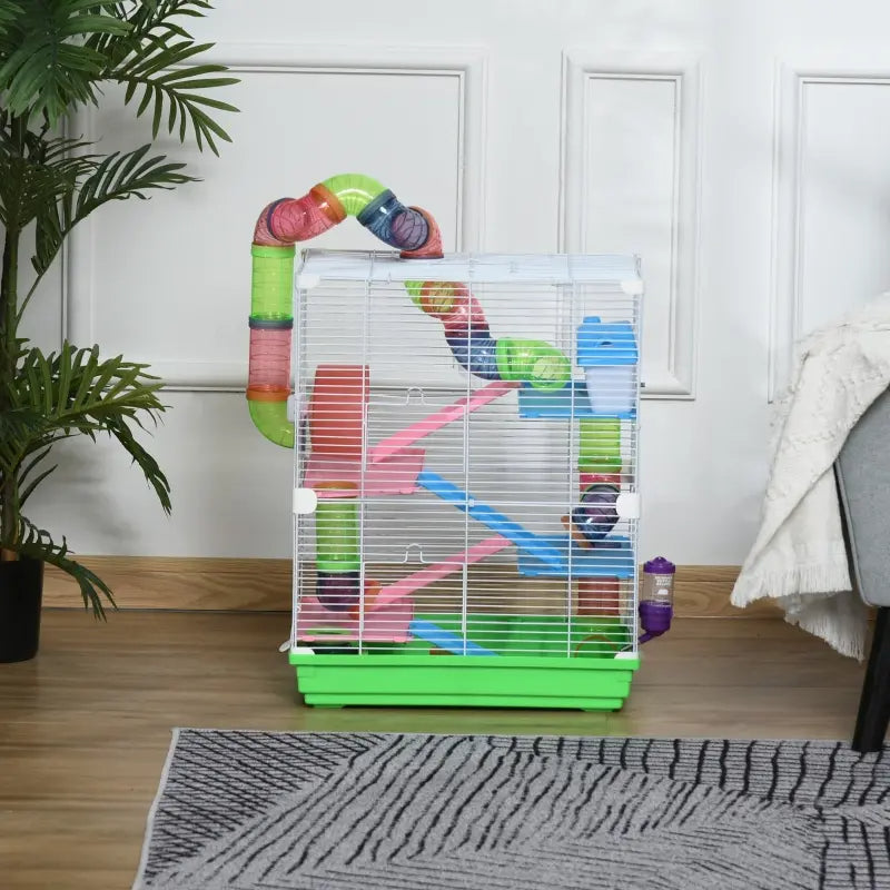 5 Tiers Hamster Cage Portable Animal Travel Carrier W Exercise Wheels Tube