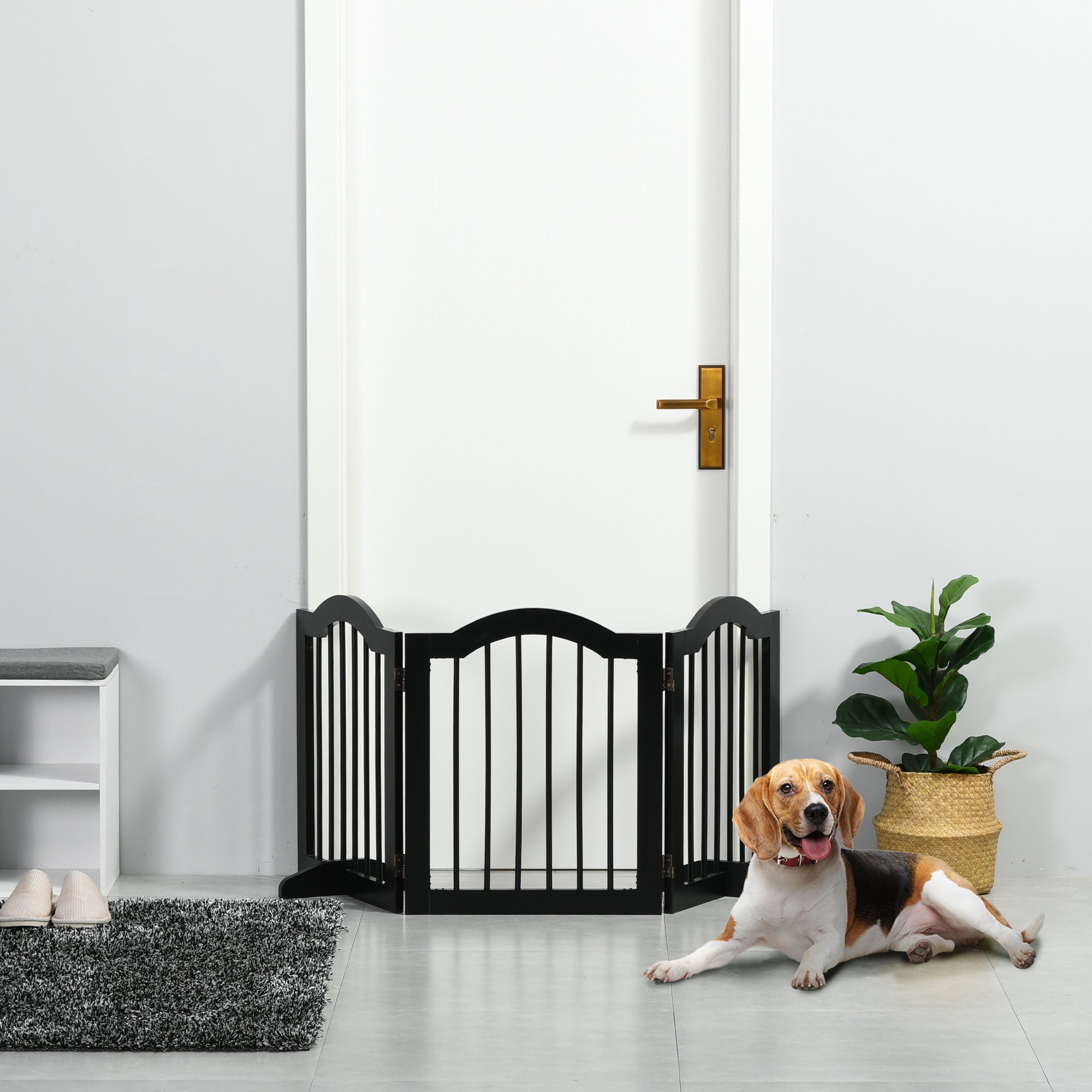 PawHut Freestanding Pet Gate Wooden Dog Gate With Support Feet Foldable Pet Fence Safety Barrier For The House Doorway Stairs Black