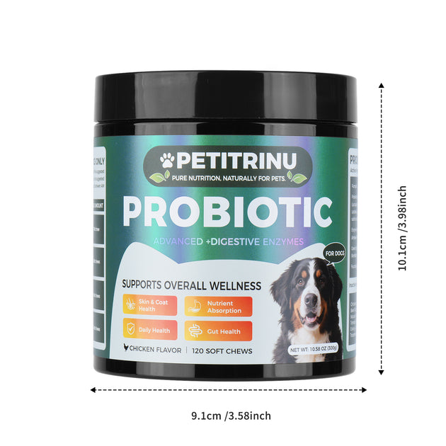 Comprehensive Dog Probiotic & Digestive Enzymes Supplement, 120 Soft Chews Chicken Flavor, Supports Skin & Coat, Nutrient Absorption & Gut Health