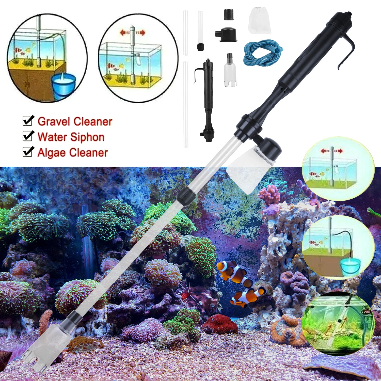 Battery-Operated Aquarium Vacuum Gravel Cleaner For Fish Tank