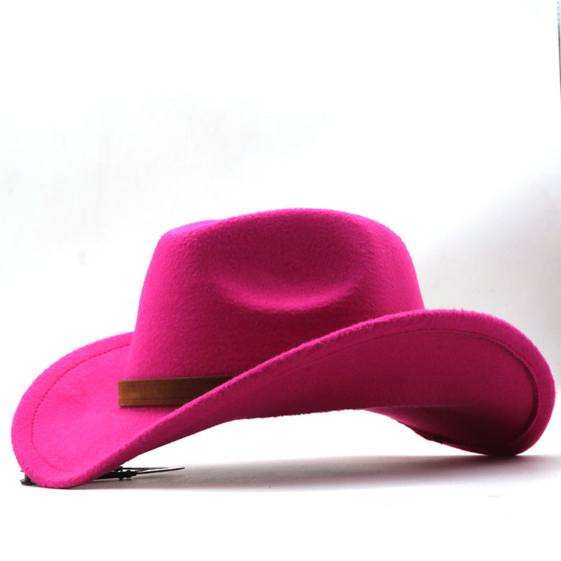Casual Retro Belt Autumn And Winter Men's And Women's Woolen Western Cowboy Hat