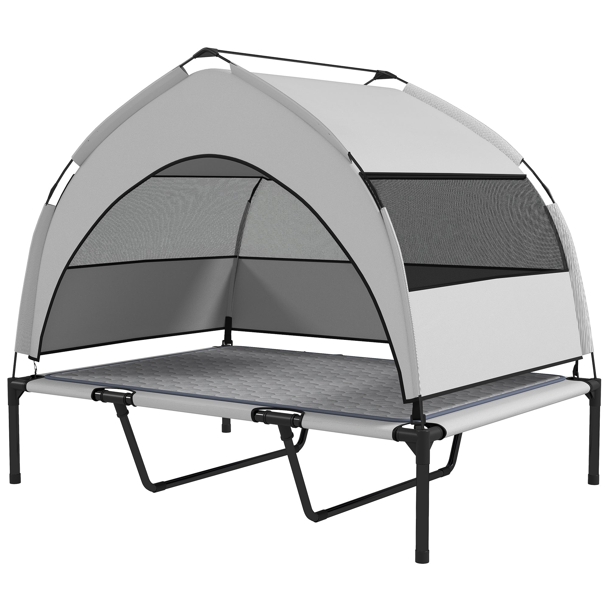 Elevated Dog Bed with Removable Canopy, Portable Outside Raised Pet Cot with Cooling Pad, Storage Bag, 42" x 30" x 37"